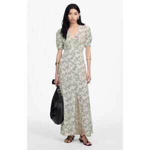 Madewell Puff-Sleeve V-Neck Midi Dress in Floral WMNS 16 Plus White Black NU576